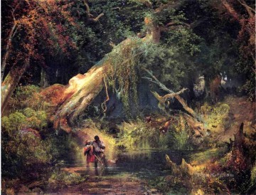ウッズ Painting - 奴隷狩り陰惨な沼バージニア州の風景トーマス モランの森の森